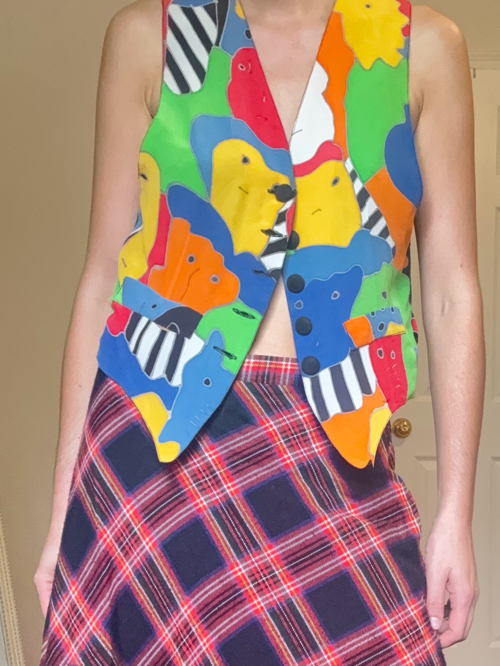 Women's Multicolor Graphic Vest - Bright Color Block Print
